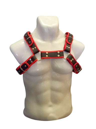 JUGUETES - PECHERA DE CUERO PARA HOMBRE - ROJO CON NEGRO