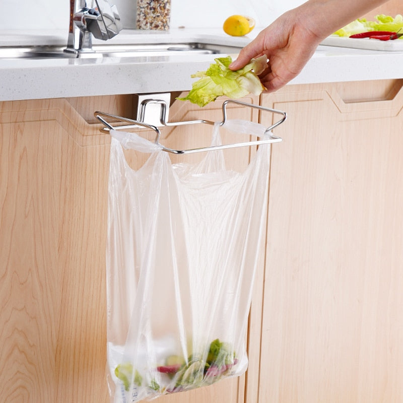 Soporte grande para bolsa de basura de acero inoxidable para armarios de cocina, puertas y armarios