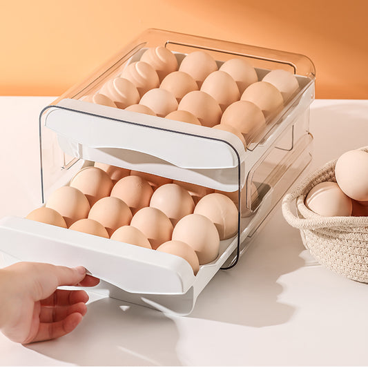 Organizador de almacenamiento de huevos del refrigerador Soporte de huevos para refrigerador Tipo cajón de 2 capas Contenedores de almacenamiento apilables Soporte de huevos de plástico transparente