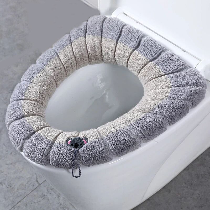 Almohadillas para orejas de asiento de inodoro, más gruesas, suaves, con asa de calentador de baño, elástica, lavable y fácil de instalar, fundas de asiento acolchadas, se adaptan a la mayoría de alfombrillas de baño de espuma de inodoro