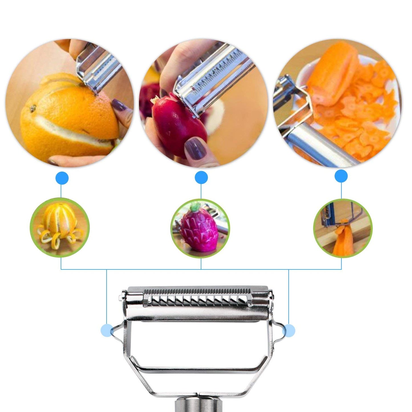 Multifuncional Pelador de Cáscara de frutas vegetales de Acero inoxidable Cortadora de patatas duradera Trituradora Peladora de zanahoria