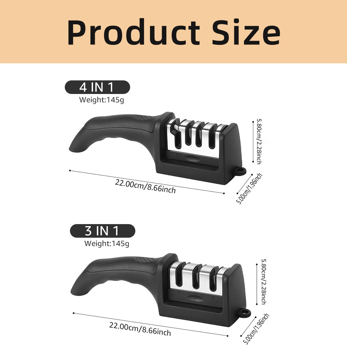 Afilador de Cuchillos de cocina de 4 segmentos Afilador Doméstico Multifuncional de mano Piedra de afilar negra