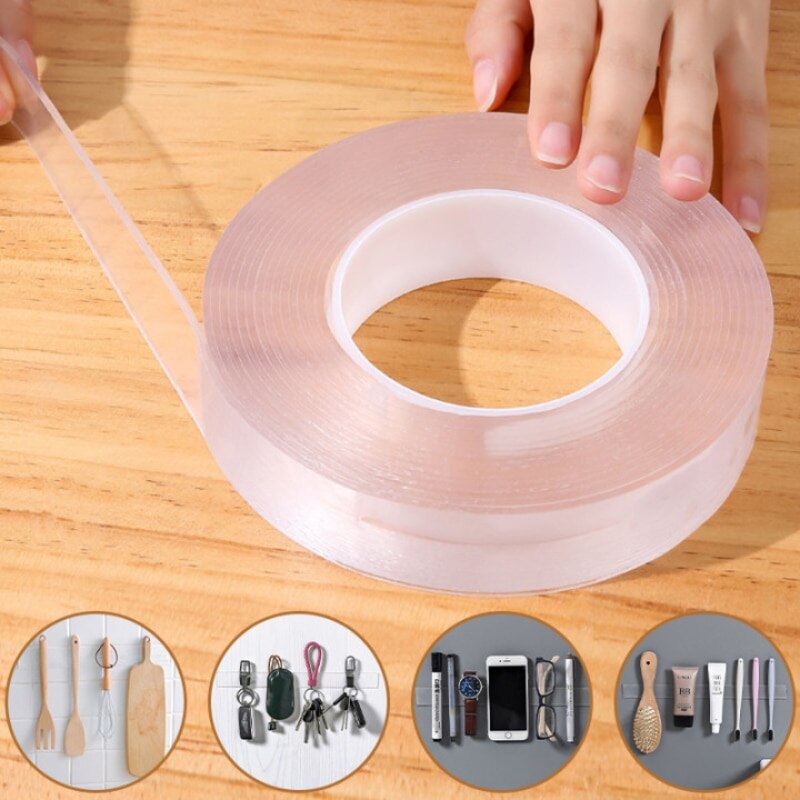 Nano adhesivo de doble cara impermeable transparente reutilizable acrílico doble lado adhesivo adecuado para la decoración del baño del hogar