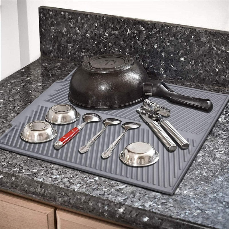 Escurridor de Platos de Silicona, Almohadilla de Drenaje de Silicona Suave, Alfombrilla de Secado de Platos Rectangular, Tabla de Drenaje Universal para Platos de Cocina de Secado Rápido