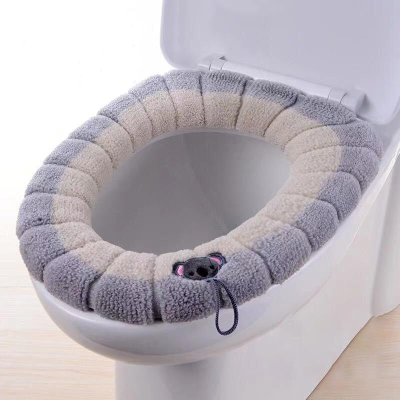 Almohadillas para orejas de asiento de inodoro, más gruesas, suaves, con asa de calentador de baño, elástica, lavable y fácil de instalar, fundas de asiento acolchadas, se adaptan a la mayoría de alfombrillas de baño de espuma de inodoro